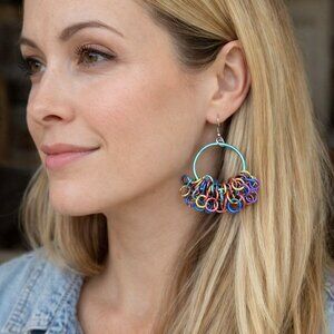 Handmade Chainmaille Hoop Earrings Rainbow Anodized Aluminum Statement